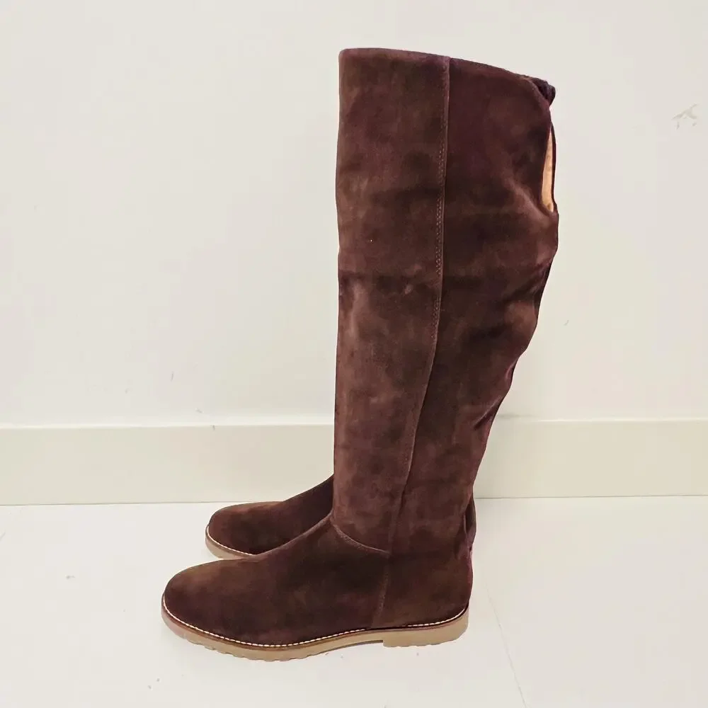 Corso Como Boots Womens 8.5 Brown Suede Over The Knee Flat Riding Zip Shoes